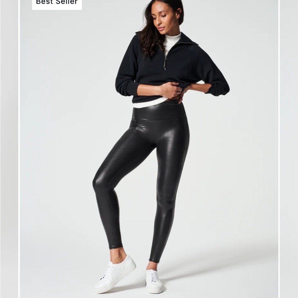 Spanx Faux Leather Black Leggings Size XL - Picture 1 of 3